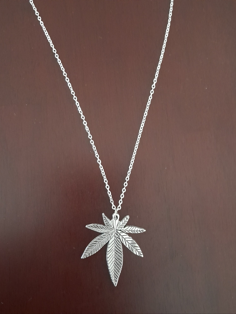 Silver Plated Pot Leaf Pendant Necklace - Women Jewelry
